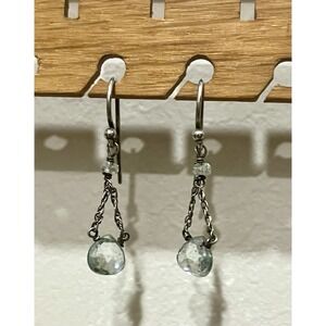 Faceted Teardrop Sterling Silver Blue Topaz  Dangle Earrings